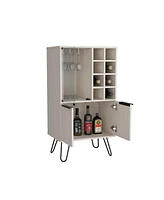 Depot E-Shop Lutak Bar Cabinet with 2 Doors, 9 Shelves, and 1 Glass Panel, White Washed Oak