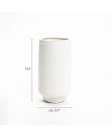 LuxenHome White Terracotta -Inch Tall Indoor and Outdoor Cylinder Vase