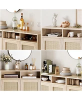 gaomon Sideboard Buffet Storage Cabinet, Rattan Kitchen Cabinet with 2 Doors/Shelf