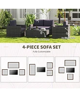 Outsunny 4-Piece Rat Furniture Set, Chairs, Loveseat, and Table,