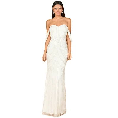 Lara Women's Beaded Gown with Cape Detail