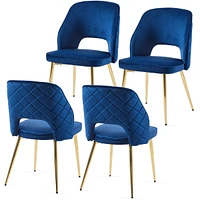 Streamdale Furniture Blue Velvet Dining Chairs with Metal Legs and Hollow Back Upholstered Dining Chairs Set of 4