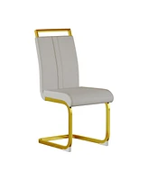 Modern Dining Chairs, Pu Faux Leather High Back Upholstered Side Chair with C-shaped Tube. Plating Golden Metal Legs for Dining Room Kitchen Vanity Pa