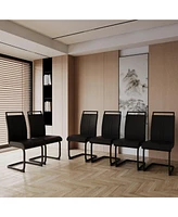 Modern Dining Chairs, Pu Faux Leather High Back Upholstered Side Chair with C-shaped Tube. Black Metal Legs for Dining Room Kitchen Vanity Patio Club