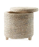 Casafield 17" Round Storage Ottoman with Lid - Whitewash, Handwoven Footstool for Living Room, Bedroom, Bathroom, Home Office