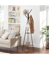 Songmics Home Freestanding Industrial Style Coat Rack, Hall Tree Featuring 2 Shelves, Hazelnut Brown & Black
