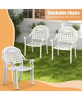 Costway 2 Pcs Patio Cast Aluminum Armrest Chairs Dining Stackable Outdoor