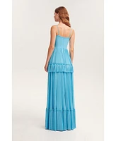 Milla Women's Sky-Blue Spaghetti Strap Pleated Maxi Dress, Garden Of Eden