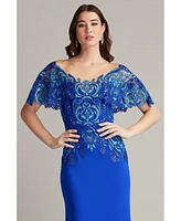 Tadashi Shoji Deming Ruffled Sleeve Illusion Gown