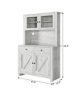 gaomon Kitchen Pantry Cabinet with Microwave Stand, Freestanding Hutch Cabinet with Buffet Cupboard,Grey