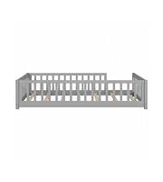 gaomon Children Twin Floor Bed Floor Bed Solid Wood Floor Bed Frame With Sturdy Slats And Safety Fence For Girls Boys Teens