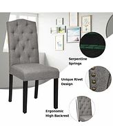 Gymax Set of Tufted Dining Chair Upholstered w/ Nailhead Trim & Rubber Wooden Legs