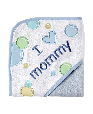 Luvable Friends Baby Boy Hooded Towel, Blue Mom, One