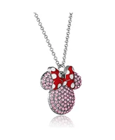 Disney Minnie Mouse Fashion Red Polka Dot Bow Crystals Pave Necklace