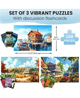 Quokka 3SET 100 Pieces Dementia Puzzles for Elderly - 9 Memory Flashcards