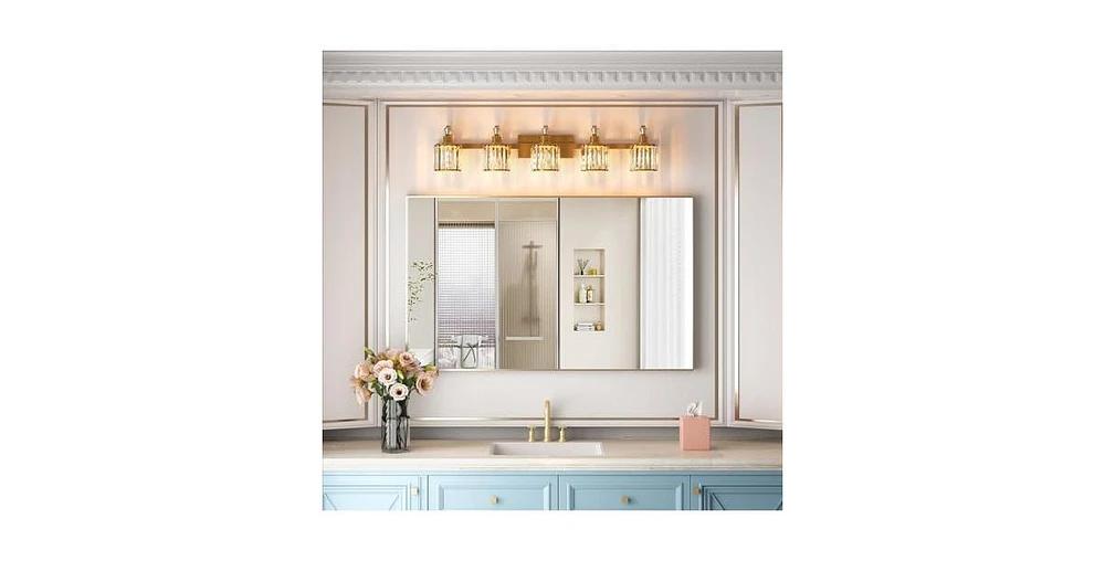 gaomon Crystal Gold Bathroom Vanity Light 5 Light Modern Bathroom Vanity Light Fixtures