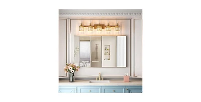 gaomon Crystal Gold Bathroom Vanity Light 5 Light Modern Bathroom Vanity Light Fixtures