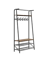 gaomon Industrial Rustic 4-in-1 Hall Tree Bench with Shoe Rack, Storage Shelf