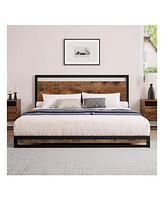 gaomon Inch Metal Platform Bed Frame With Wooden Headboard And Footboard, Mattress Foundation