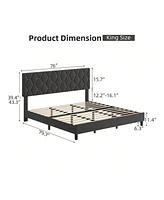 gaomon Bed Frame With Headboard Upholstered Bed Frame, Heavy-Duty Platform Bed Frame With Strong Wood Slats, Upholstered Mattress Foundation No Box Sp