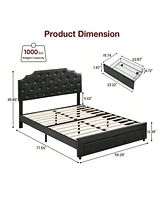 gaomon Bed Frame With 2 Storage Drawers, Platform Bed Frame With Upholstered Headboard, No Box Spring Needed, Wood Slats Support, Easy Assembly