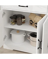 Slickblue Farmhouse White Buffet Cabinet Storage Sideboard with 3 Drawers and 3 Doors, Perfect for Dining Room, Living Room, or Kitchen Cupboard