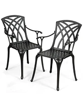Gymax Set of 2 Cast Aluminum Dining Chairs Durable Solid Construction W/Armrest Black