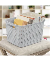 Sterilite Tall Wicker Weave Plastic Laundry Hamper Storage Basket, Gray (6 Pack)