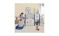 Slickblue 9-in-1 Kids Slide Playset Spaceship Structure with Slide, Arch Tunnel, Ring Toss, Whiteboard, and Basketball Hoop for Toddlers