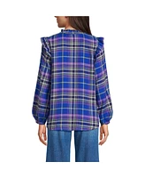 Lands' End Women's Ruffle Front Flannel Popover Blouse