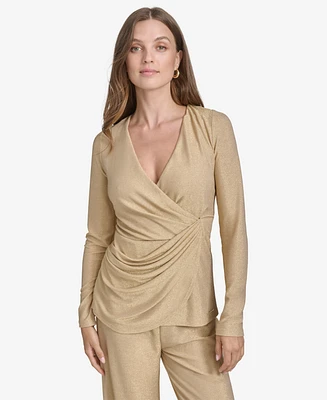 Halston Women's Metallic-Knit Surplice-Draped Top