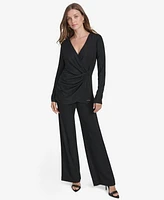 Halston Women's Metallic-Knit Surplice-Draped Top