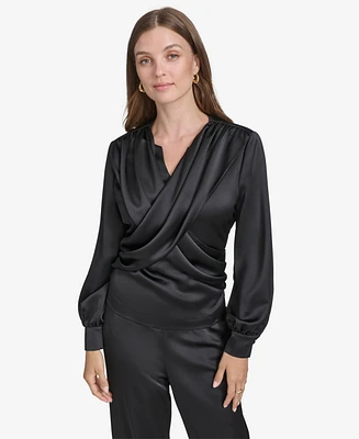 Halston Women's Satin Surplice-Draped Top