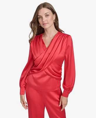 Halston Women's Satin Surplice-Draped Top