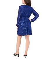 Msk Petite Sequin Blouson-Sleeve Fit & Flare Dress