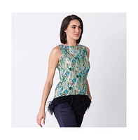 Etcetera Women's Ostrich-Trimmed Stretch Jacquard Top Saga