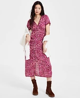 Lucky Brand Women's Lace-Trim Floral Midi Dress