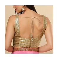 One Minute Saree Women's Chandini Gold Sequins Sleeveless Tie Back Blouse