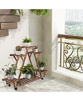 Unho 6 Tiers Wood Plant Stand Storage Triangular Flower Pot Holder for Outdoor Indoor