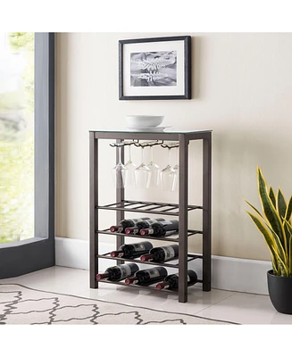 Kings Brand Furniture – Freestanding Floor Wine Rack Storage Table - Hold 20 Bottles with Glasses Holder