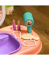 Qaba Kids Vanity Set with Mirror, Led Light, Music, 23 Accessories, Purple