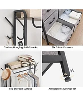 gaomon Dresser for Bedroom, Small Dresser Chest 6 Drawer Dresser with Clothes Rack, 4 Hooks, Hanging Rods