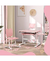 Qaba Adjustable Kids Desk and Chair Set with Tilt Desktop, Storage, Pink