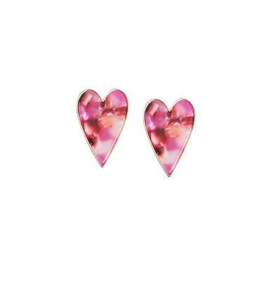 Sohi Women's Marble Heart Stud Earrings