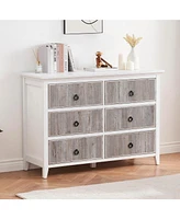 gaomon 6 Drawer Dresser for Bedroom，Waveform Fluted Dresser Chest with Large Drawer