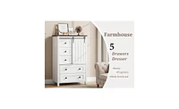 gaomon Dresser, 5 Drawers Dresser for Bedroom with Sliding Barn Door, Adjustable Shelf, Farmhouse Tall Chest
