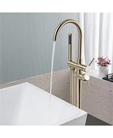 Slickblue Freestanding Bathtub Faucet with Handheld Shower: Brushed High Flow Tub Filler with Swivel Spout