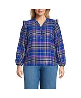 Lands' End Women's Plus Ruffle Front Flannel Popover Blouse