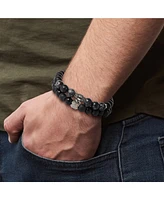 Lucky Brand Black Lava Bead Bracelets - Set of Two Natural Stone Stretch Bracelets for Men