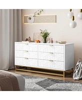 gaomon Dresser for Bedroom, 6 Drawer Dresser Organizer with Golden Metal Handle and Legs, White